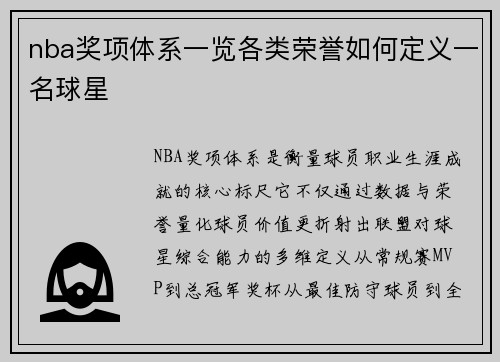 nba奖项体系一览各类荣誉如何定义一名球星